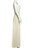 Elegant Solid Color Patchwork Backless V Neck Long Dresses