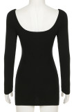 Casual Patchwork Contrast U Neck Wrapped Skirt Dresses