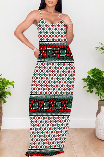 Sexy Geometric Print Contrast V Neck Printed Dresses