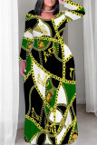 Casual Chain print Contrast O Neck Printed Plus Size Dresses