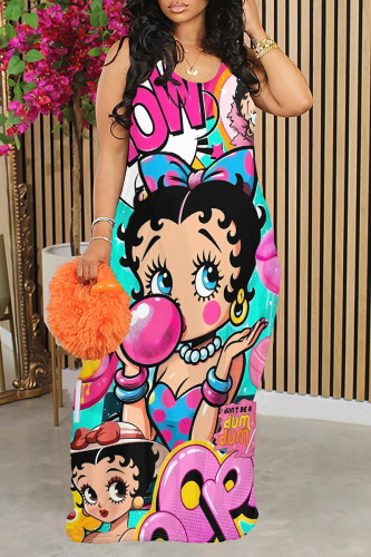 Street Graffiti Print Contrast O Neck Printed Dresses