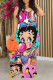 Street Graffiti Print Contrast O Neck Printed Dresses