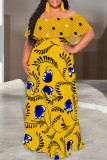 Casual Floral Print Stripe Ruffle Contrast Off Shoulder Long Dresses