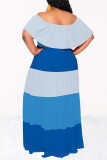 Casual Floral Print Stripe Ruffle Contrast Off Shoulder Long Dresses
