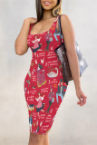 Sexy Graffiti Print Cartoon Contrast U Neck Printed Dresses
