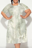 Casual Floral Print Polka Dot Stripe Ruffle Contrast O Neck Printed Plus Size Dresses