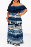 Sexy Geometric Print Flowers Leopard Ruffle Contrast Off Shoulder Long Dresses