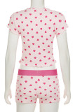 Casual Heart Shaped Buttons Patchwork O Neck Short Sleeve Two Pieces