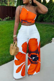 Casual Street Daily Vacation Floral Print One Shoulder Sleeveless Two Pieces