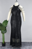 Sexy Formal Patchwork Sequins O Neck Long Dress Dresses