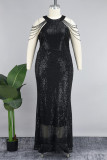 Sexy Formal Patchwork Sequins O Neck Long Dress Dresses