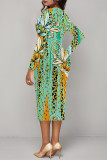 Casual Floral Print Ruched Contrast V Neck Printed Dresses
