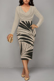 Casual Floral Print Ruched Contrast V Neck Printed Dresses