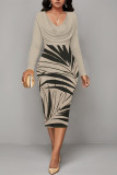 Casual Floral Print Ruched Contrast V Neck Printed Dresses