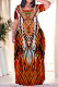 Casual National Totem Floral Print Pocket Contrast O Neck Printed Plus Size Dresses