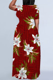 Casual Plaid Flowers Ombre Print Pocket Contrast O Neck Printed Plus Size Dresses