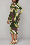 Casual Floral Print Ruched Contrast V Neck Printed Dresses