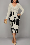 Casual Floral Print Ruched Contrast V Neck Printed Dresses