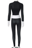 Casual Zipper Solid Color Zipper Collar Long Sleeve Two Pieces