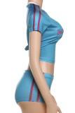 Casual Letters Patchwork V Neck Short Sleeve Two Pieces