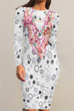 Casual Chain print Leaves Contrast O Neck Printed Dresses