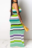 Casual Plaid Striped Print Gradient Contrast O Neck Long Dresses