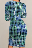 Casual Floral Print Tie Dye Contrast O Neck Printed Dresses