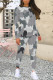 Casual Plaid Camouflage Print Contrast O Neck Long Sleeve Two Pieces