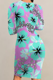 Elegant Floral Print Contrast O Neck Printed Dresses
