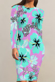 Elegant Floral Print Contrast O Neck Printed Dresses