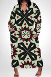 Casual Geometric Print Snakeskin Print Pocket Contrast V Neck Printed Plus Size Dresses