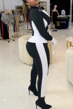 Casual Zipper Solid Color Zipper Collar Long Sleeve Two Pieces