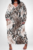 Casual Geometric Print Snakeskin Print Pocket Contrast V Neck Printed Plus Size Dresses