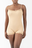 Sportswear Solid Color Lace Patchwork Spaghetti Strap Skinny Rompers