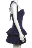 Sexy Solid Color Patchwork Backless Strap Design Halter Ball Gown Dresses