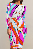 Casual Floral Print Tie Dye Contrast O Neck Printed Dresses