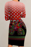 Casual Floral Print Tie Dye Contrast O Neck Printed Dresses