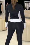 Casual Zipper Solid Color Zipper Collar Long Sleeve Two Pieces