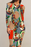 Casual Floral Print Tie Dye Contrast O Neck Printed Dresses
