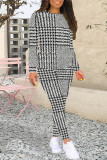 Casual Plaid Camouflage Print Contrast O Neck Long Sleeve Two Pieces