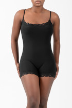 Sportswear Solid Color Lace Patchwork Spaghetti Strap Skinny Rompers