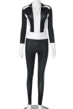 Casual Zipper Solid Color Zipper Collar Long Sleeve Two Pieces