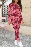 Casual Plaid Camouflage Print Contrast O Neck Long Sleeve Two Pieces