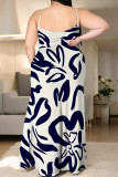 Sexy Flowers Print Slit Contrast U Neck Printed Plus Size Dresses