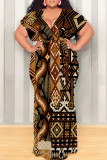 Sexy Snakeskin Print Leopard With Belt Contrast V Neck Printed Plus Size Dresses