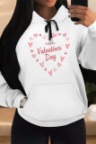 Casual Skull Love Print Letters Draw String Pocket Hooded Tops