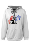 Street Figure Print Letters Draw String Pocket Hooded Tops