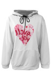 Casual Skull Love Print Letters Draw String Pocket Hooded Tops
