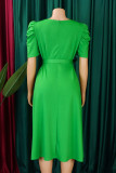 Casual Solid Color Ruched With Belt Zipper O Neck Long Dresses