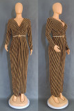 Casual Stripe Patchwork V Neck Long Dresses